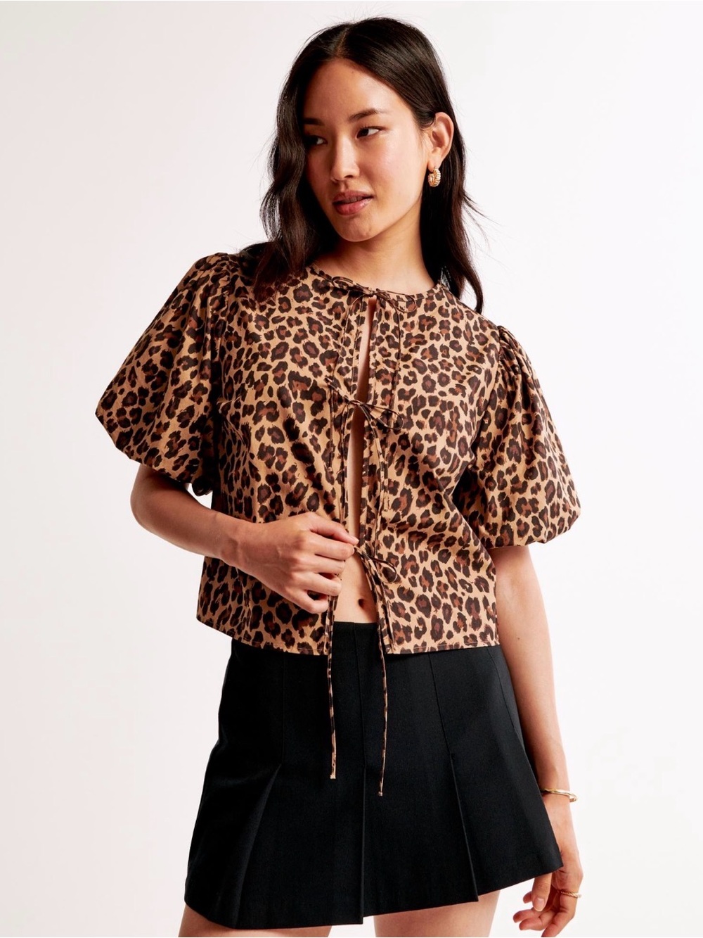 Abercrombie & Fitch Leopard Print Tie-Front Crop Top - Brown/Black